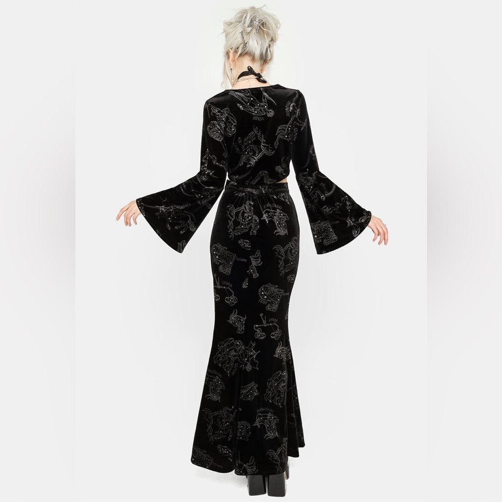 Disturbia Zodiac Foil Print Velour Mermaid Maxi Skirt US 8 / UK 12